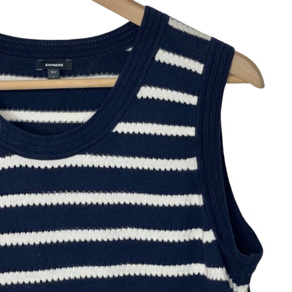 EXPRESS | Women's Blue & White Loose Knit Round Neck Sleeveless Tank | Size L - Picture 3 of 11